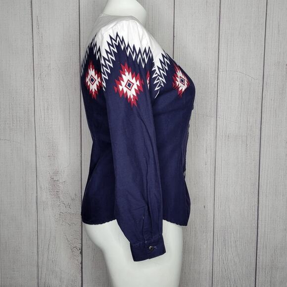 Vintage Roper Southwest Aztec Red White & Blue Button Down Western Top - Picture 2 of 7